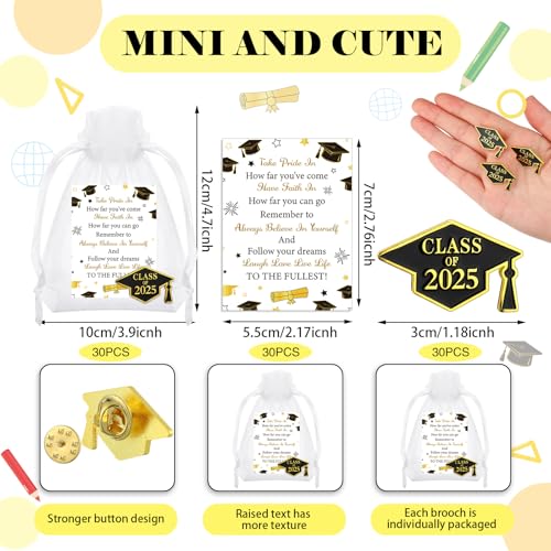 Tondiamo 30 Set Graduation Pins Bulk Class of 2025 Graduation Cap Badges Pins with Cards and Organza Bags Congrats 2025 Souvenir Gift for Student Teacher School(Black) - Image 2
