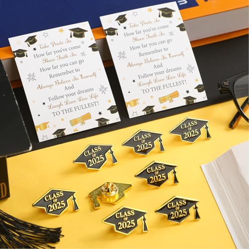 Tondiamo 30 Set Graduation Pins Bulk Class of 2025 Graduation Cap Badges Pins with Cards and Organza Bags Congrats 2025 Souvenir Gift for Student Teacher School(Black) - Image 3