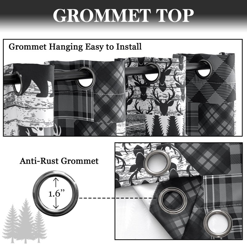 Tritard Grey Rustic Cabin Curtains 2 Panels Country Style Curtain 50% Light Blocking Darkening Grommet Window Treatments Farmhouse Patchwork Plaid Drapes Decorative for Living Room Bedroom, 52x84 inches - Image 5
