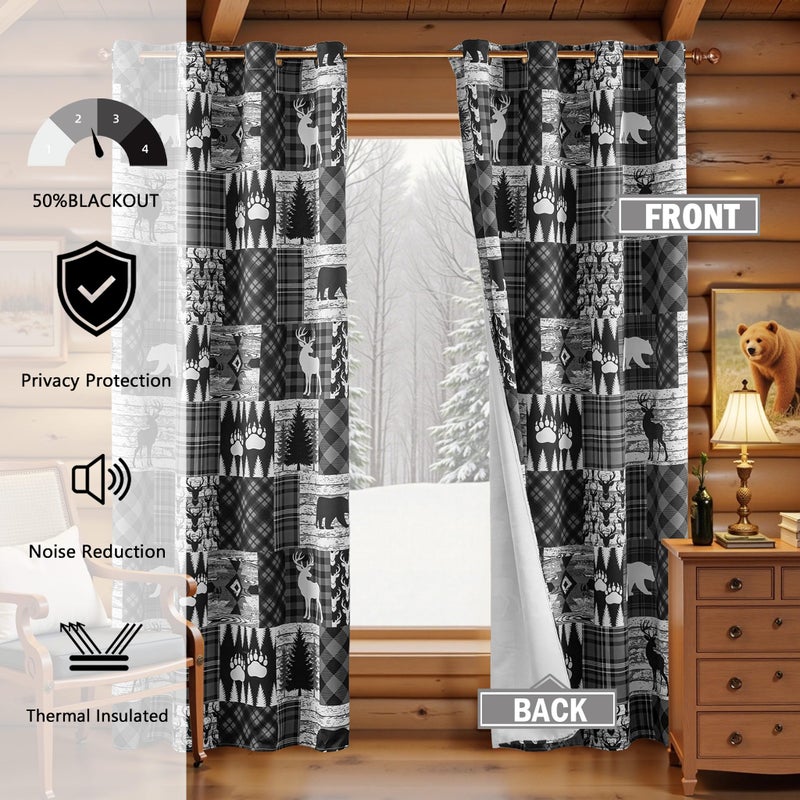 Tritard Grey Rustic Cabin Curtains 2 Panels Country Style Curtain 50% Light Blocking Darkening Grommet Window Treatments Farmhouse Patchwork Plaid Drapes Decorative for Living Room Bedroom, 52x84 inches - Image 4