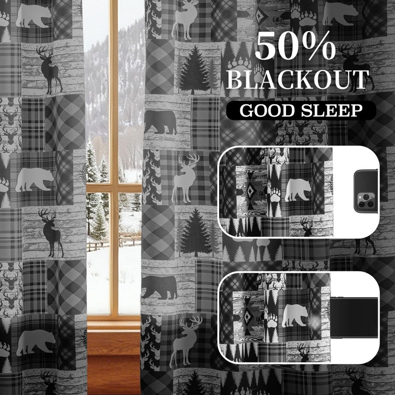 Tritard Grey Rustic Cabin Curtains 2 Panels Country Style Curtain 50% Light Blocking Darkening Grommet Window Treatments Farmhouse Patchwork Plaid Drapes Decorative for Living Room Bedroom, 52x84 inches - Image 3