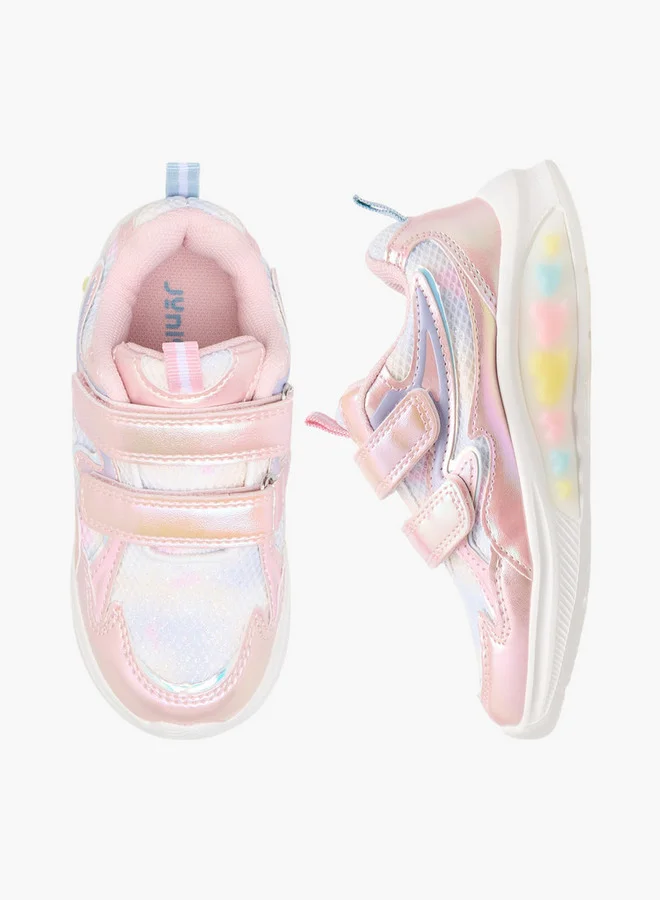 جونيورز Girls Panelled Light-Up Sneakers with Hook and Loop Closure