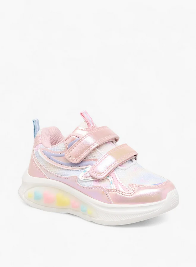 جونيورز Girls Panelled Light-Up Sneakers with Hook and Loop Closure