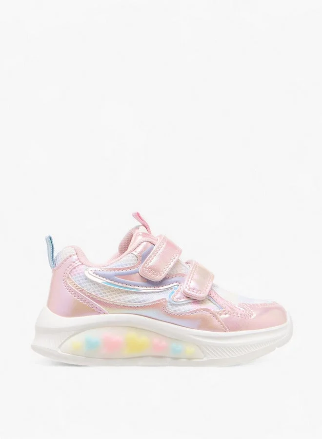 جونيورز Girls Panelled Light-Up Sneakers with Hook and Loop Closure