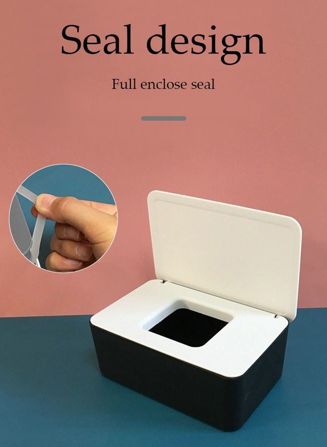 Wipes Dispenser, Polypropylene Baby Wipes Case Sealed Keeps Wet Tissue Fresh Flushable Case Holders Easy Open and Close Non-Slip for Desk Office Dorm Kitchen Washroom Vanity (White and Black)  - Image 4