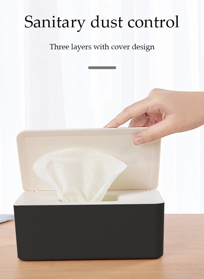 Wipes Dispenser, Polypropylene Baby Wipes Case Sealed Keeps Wet Tissue Fresh Flushable Case Holders Easy Open and Close Non-Slip for Desk Office Dorm Kitchen Washroom Vanity (White and Black)  - Image 5