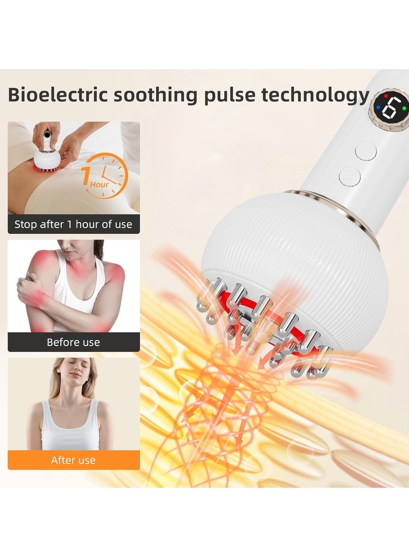 WALALLA Drainage Massager 3-in-1 Rechargeable Microcurrent Vibration Body Massager Electric Gua Sha Device Meridian Massage Brush with Heat, for Legs, Arms, Belly, Handheld Body Massager for Skin Muscle Care - Image 2
