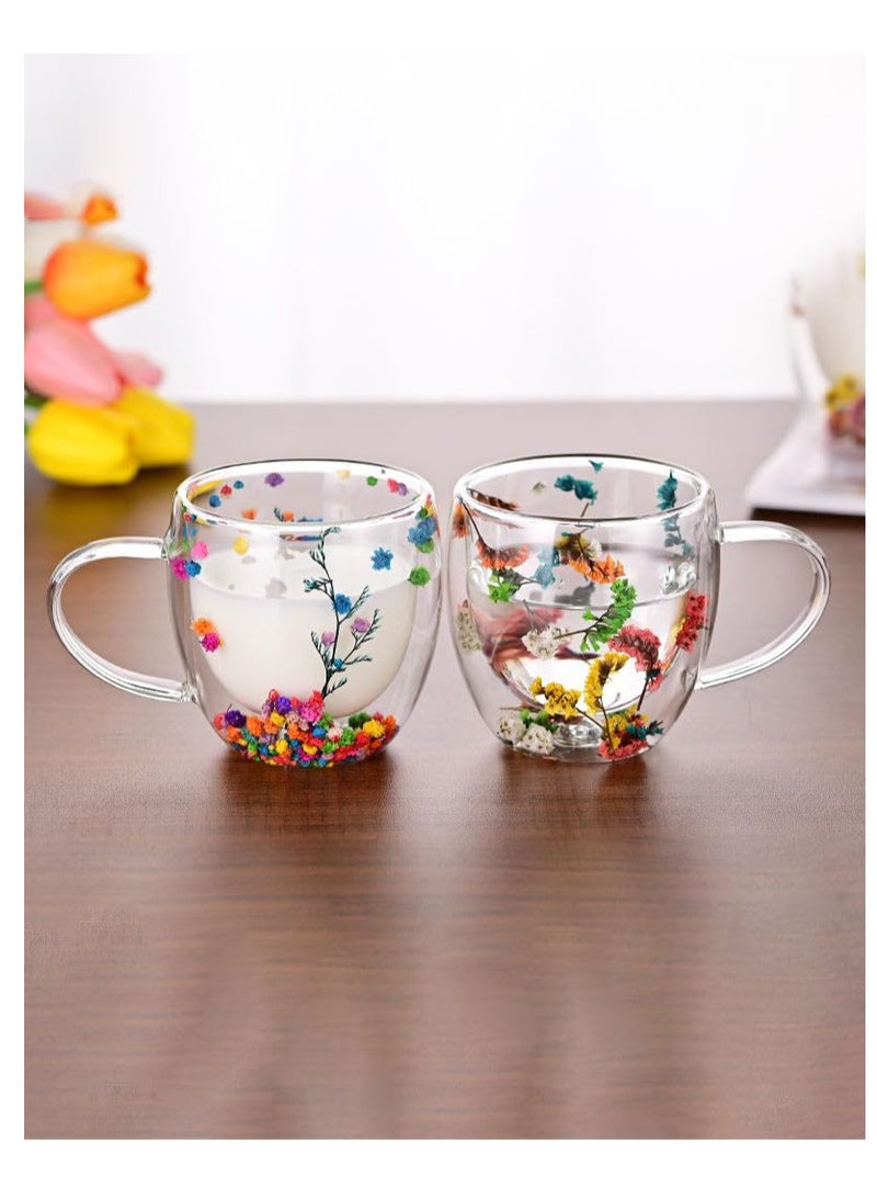 Double Walled Glass Cup with Flowers Inside - Image 1