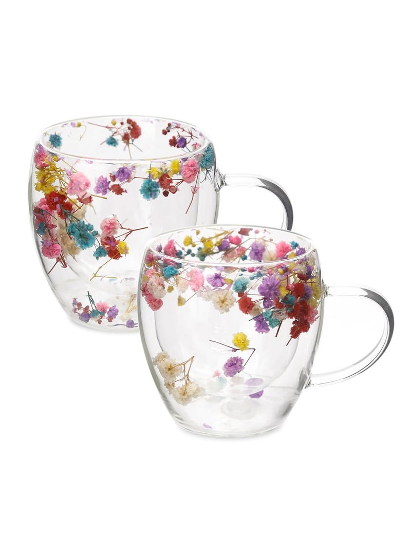 Double Walled Glass Cup with Flowers Inside - Image 2
