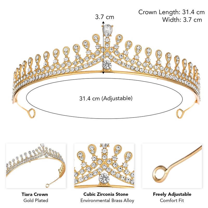 PEORA Cubic Zirconia & Crystal Studded Princess Tiara Crown for Girls & Women Birthday Gift Hair Accessories - Image 4