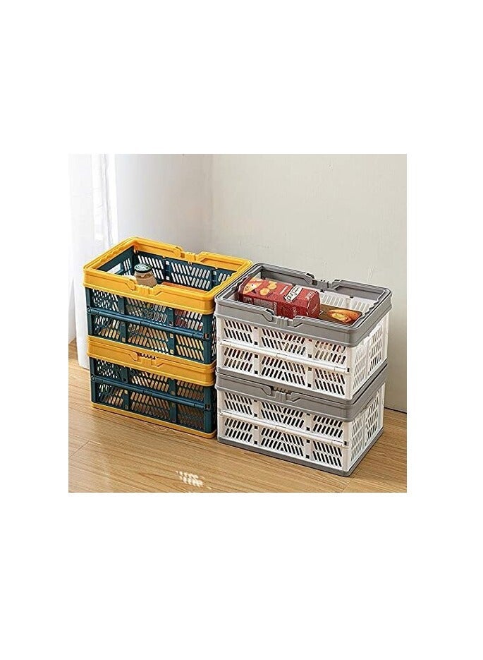 Raxoom Collapsible Shopping Folding Basket, Portable Plastic Crate with Handle, Storage Container for Camping, Kitchen, Bathroom (Blue-Yellow) - Image 3