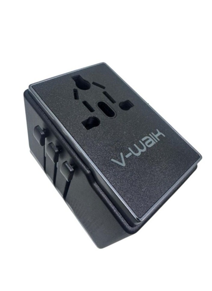 V-Walk V-Walk 65w GAN universal adapter with 2 USB-C, 2 USB-A ports for 150+ countries. Dual Fuse Spare Features temperature, overheat, overcharge, and cell protection. perfect for frequent travelers.  - Image 1
