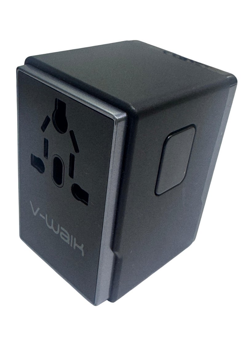 V-Walk V-Walk 65w GAN universal adapter with 2 USB-C, 2 USB-A ports for 150+ countries. Dual Fuse Spare Features temperature, overheat, overcharge, and cell protection. perfect for frequent travelers.  - Image 4