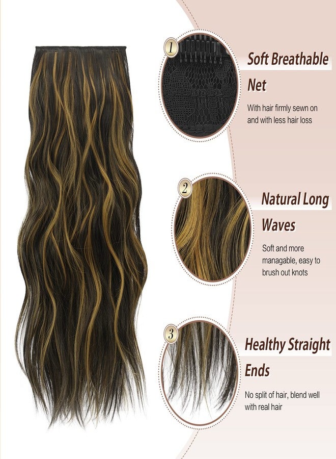 فيشبن وصلات شعر بمشابك من فيشفين، 4 قطع، مزيج من الأسود والبني والأشقر الذهبي، كثيفة ومموجة، وصلات شعر كاملة الرأس من الألياف الصناعية للنساء، 20 بوصة، 180 غرام - Image 3