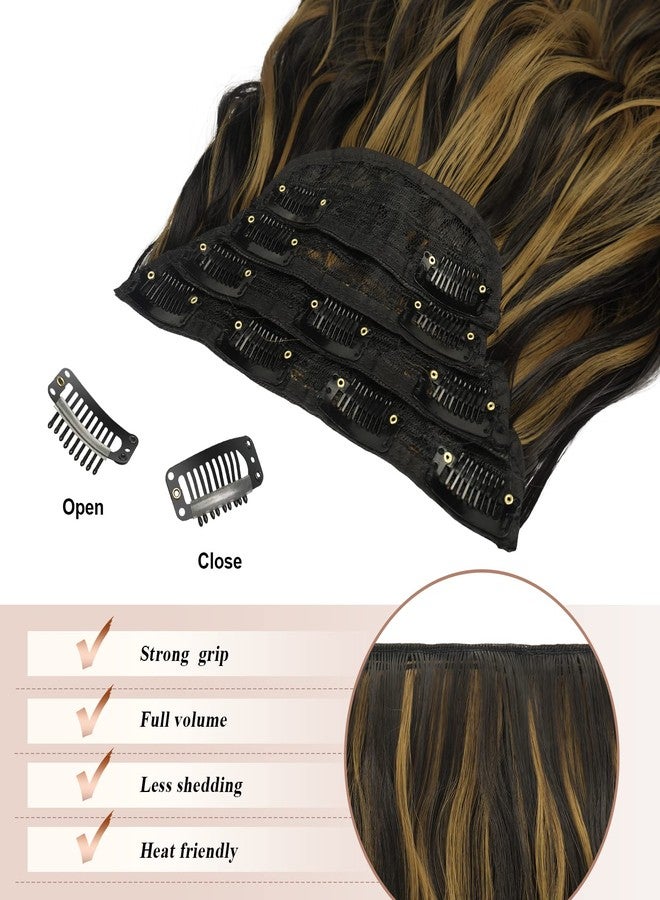 فيشبن وصلات شعر بمشابك من فيشفين، 4 قطع، مزيج من الأسود والبني والأشقر الذهبي، كثيفة ومموجة، وصلات شعر كاملة الرأس من الألياف الصناعية للنساء، 20 بوصة، 180 غرام - Image 4