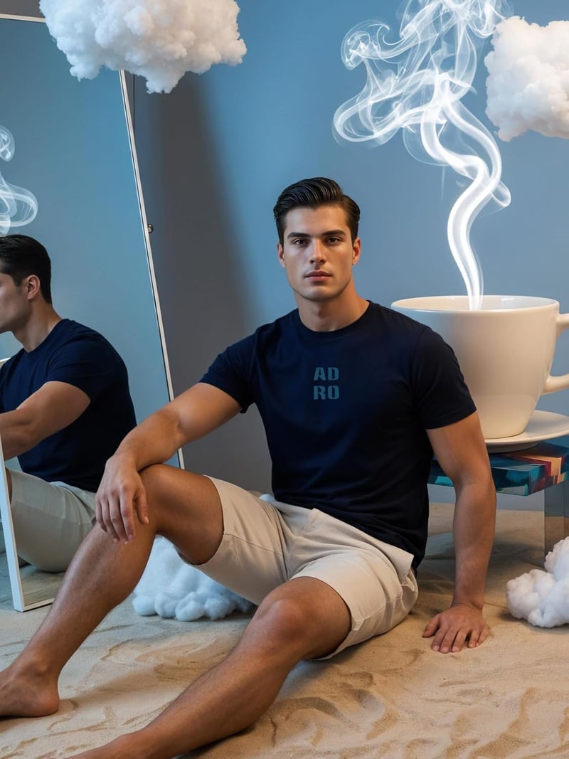 ADRO Men's Regular Fit T-Shirt - Navy Blue Cotton Lycra Half Sleeve Tee with Minimal Text Design - Image 5