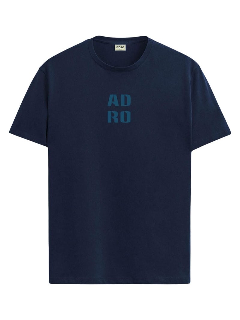ADRO Men's Regular Fit T-Shirt - Navy Blue Cotton Lycra Half Sleeve Tee with Minimal Text Design - Image 1
