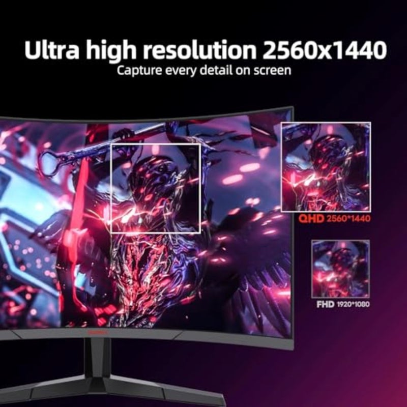 27 Inch Curved Gaming Monitor 180Hz Refresh Rate VA Panel QHD 1440P Resolution 1ms Response Time HDR10 90 DCI-P3 Adaptive Sync VESA Compatible Tilt Adjustable For Home Office Gaming - Image 4