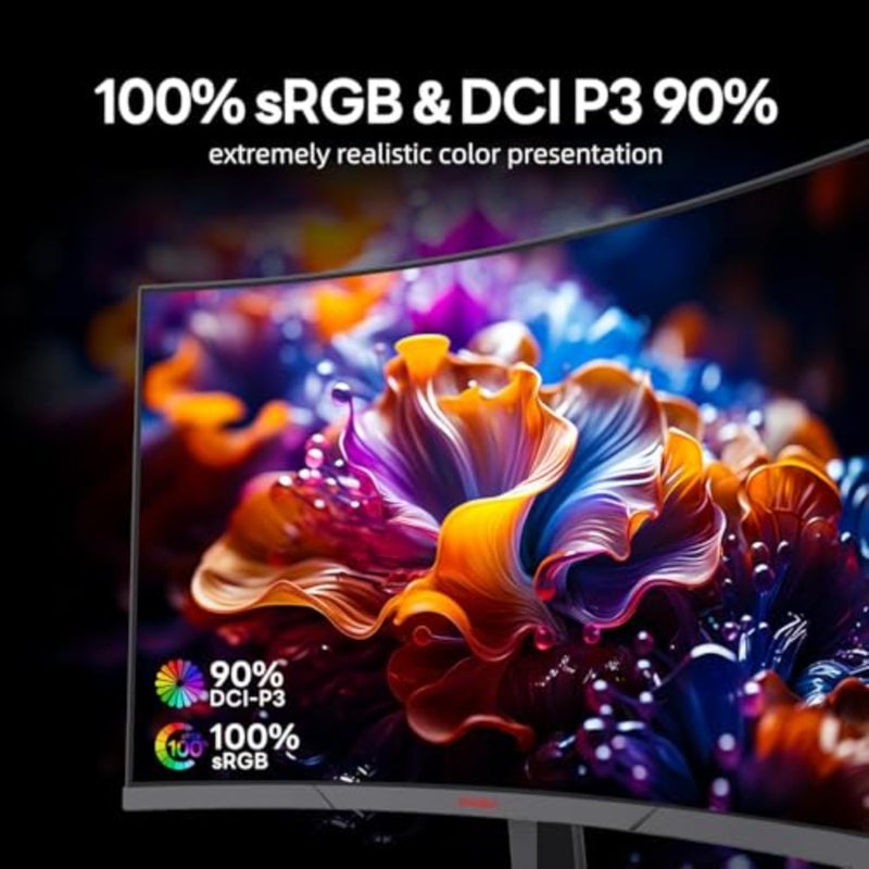 27 Inch Curved Gaming Monitor 180Hz Refresh Rate VA Panel QHD 1440P Resolution 1ms Response Time HDR10 90 DCI-P3 Adaptive Sync VESA Compatible Tilt Adjustable For Home Office Gaming - Image 5
