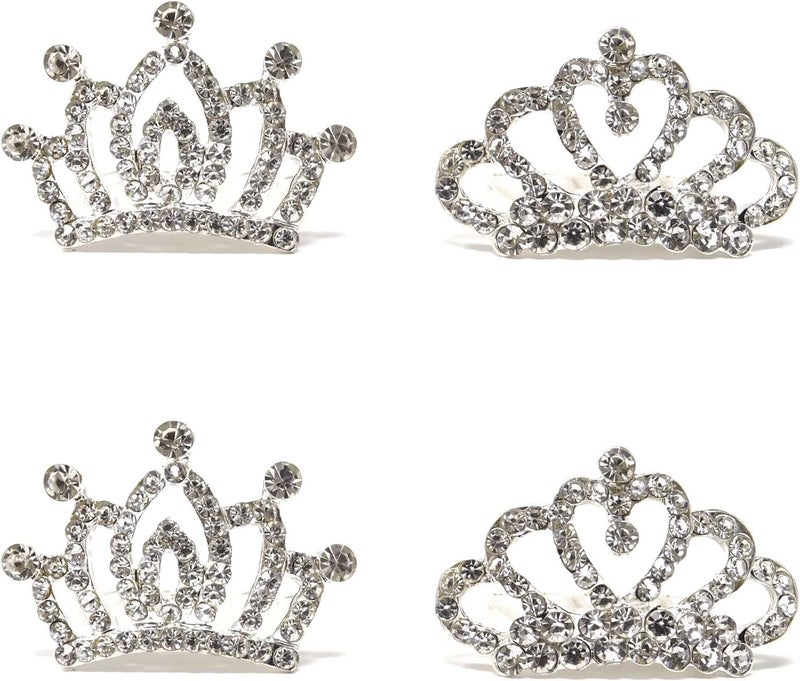 Honbay 4PCS Mini Crystal Rhinestone Crown Hair Comb Princess Tiara Comb 17x15x09inch