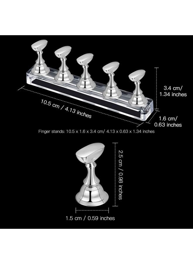 Blulu 6 Sets Nail Tips Stand Holder Acrylic Nail Tips Practice Display Stand Magnetic Nail Art Holder Manicure Finger Training Stands For Diy Nail Salon (Silver) - Image 3