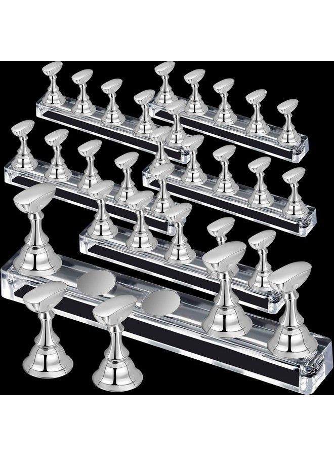 Blulu 6 Sets Nail Tips Stand Holder Acrylic Nail Tips Practice Display Stand Magnetic Nail Art Holder Manicure Finger Training Stands For Diy Nail Salon (Silver) - Image 1