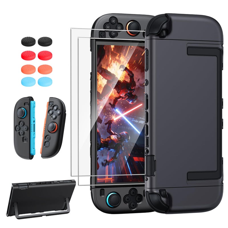 FYOUNG Upgrade Switch 2 Protective Case&Screen Protector Set, Dockable Cover Hard Shell for Nintendo Switch 2 2025 Console Accessories,Travel-Friendly,Kickstand Cutouts(Black, for switch 2 7.9inch) - Image 1