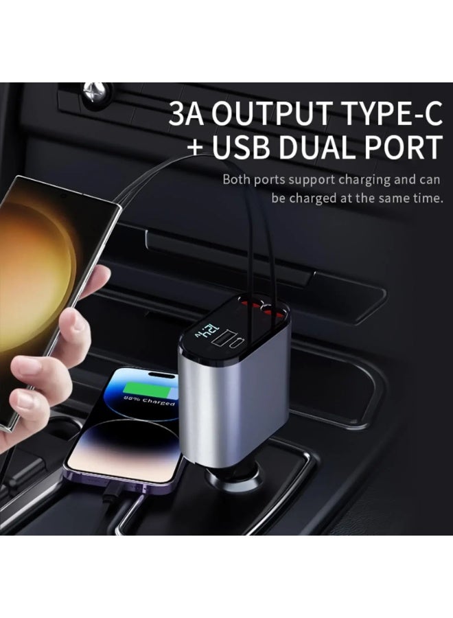 RION 120W Retractable Car Charger 4‑in‑1 | Super Fast Car Phone Charger with Lightning & Type‑C Retractable Cables | Dual USB Ports | Fast Charging Car Adapter Compatible with iPhone, Samsung, Android, Tablets & Type‑C Devices - Image 5
