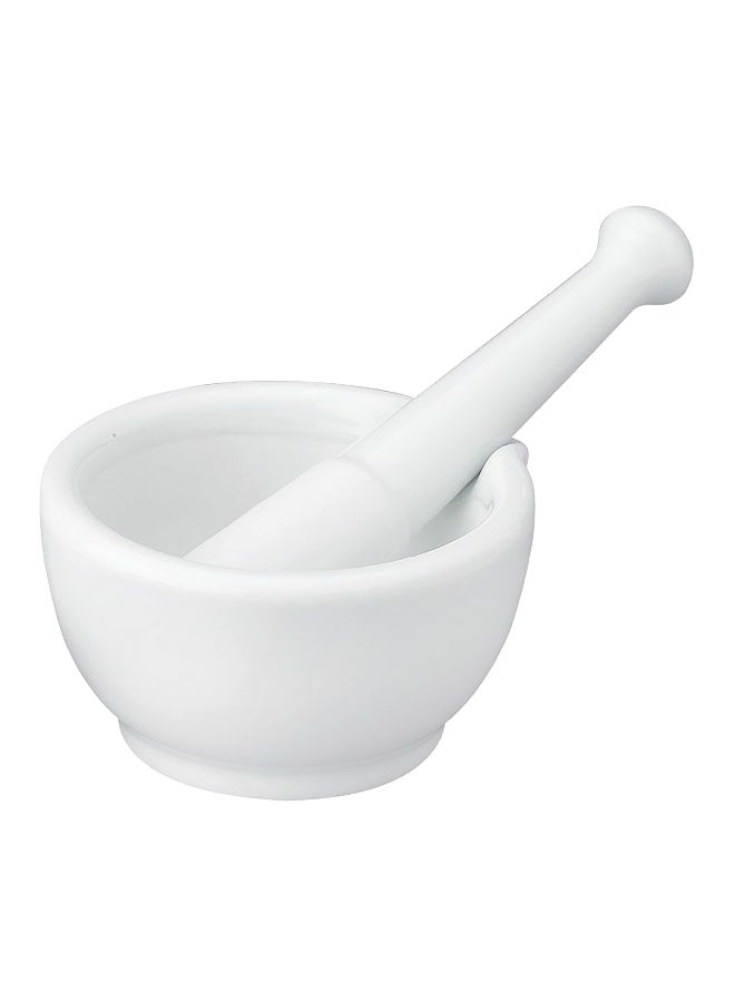 Hic Kitchen Dishwasher and Microwave Safe Porcelain Mortar and Pestle with Pour Spout White 2.375 x 4.625 x 4.25 Inch NT1051 - Image 1