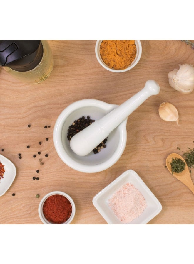 Hic Kitchen Dishwasher and Microwave Safe Porcelain Mortar and Pestle with Pour Spout White 2.375 x 4.625 x 4.25 Inch NT1051 - Image 3