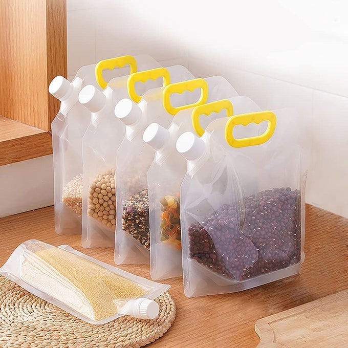 10 PCS15LPLASTIC GRAIN MOISTUREPROOF SEALED AIR TIGHT BAG REUSABLE STORAGE POUCHPORTABLE HANDLE WATERPROOF PACKAGING FOOD RICEBEANSCANDYLIQUIDTEACOFFEEOILSBEVERAGES 10 15 LITRES