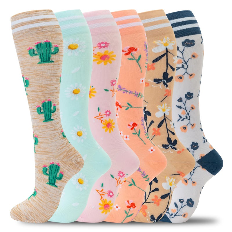 fenglaoda Compression Socks for Women Men Support Circulation 6 Pairs Socks For Nurse, Travel, Flight - Image 1