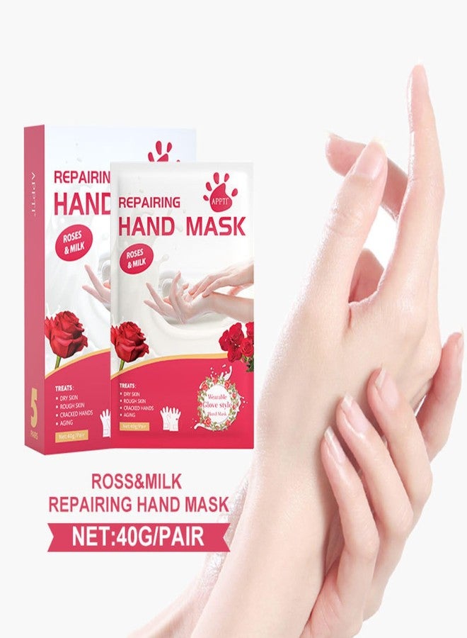 Joyeee Hand Mask Gloves for Dry Hands, 5 Pairs Hand Repair Mask Gloves Disposable with Milk and Rose Extracts, Deep Exfoliating Gloves for Cracked Hands Repair and Instant Moisturization - Image 2