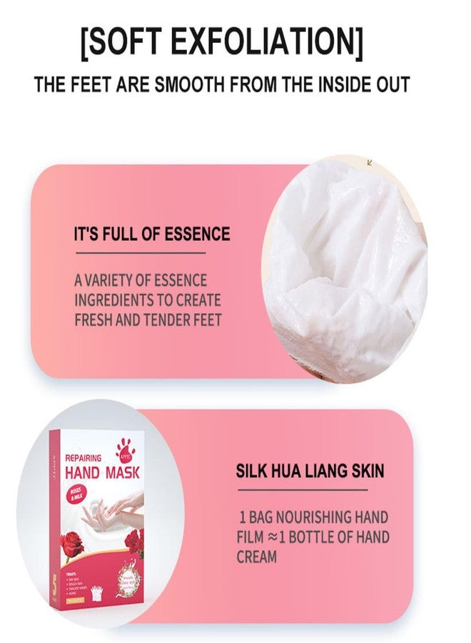 Joyeee Hand Mask Gloves for Dry Hands, 5 Pairs Hand Repair Mask Gloves Disposable with Milk and Rose Extracts, Deep Exfoliating Gloves for Cracked Hands Repair and Instant Moisturization - Image 5