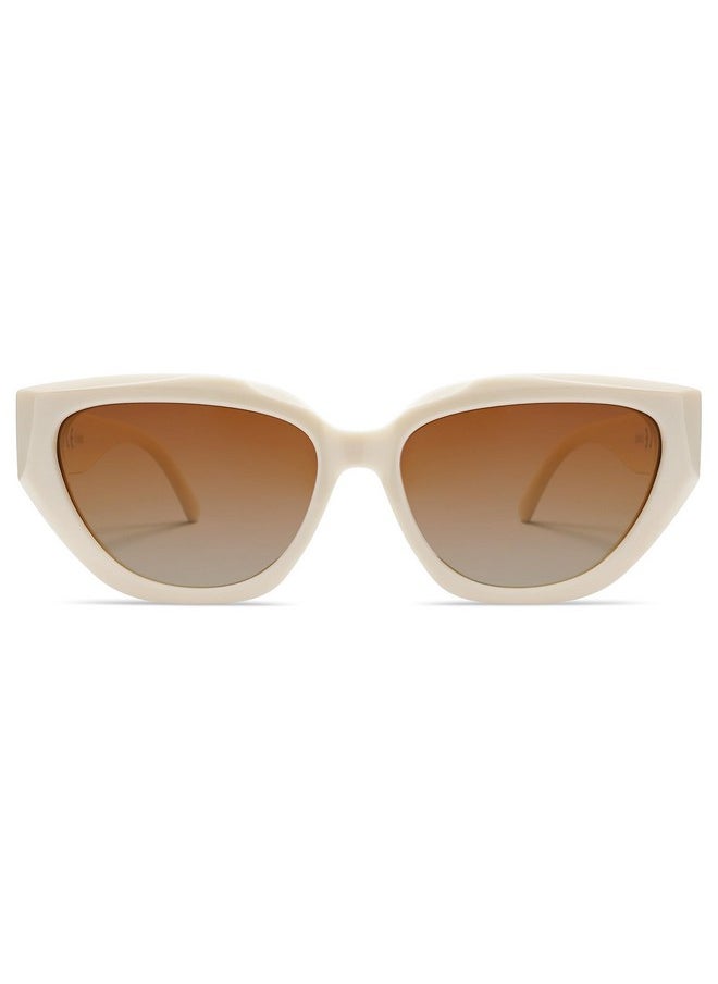 Sojos Trendy Cute Cat Eye Polarized Sunglasses For Women Fashion Cateye Womens Sunnies Sj2237 Beige Frame Brown Grading Lens  - Image 3