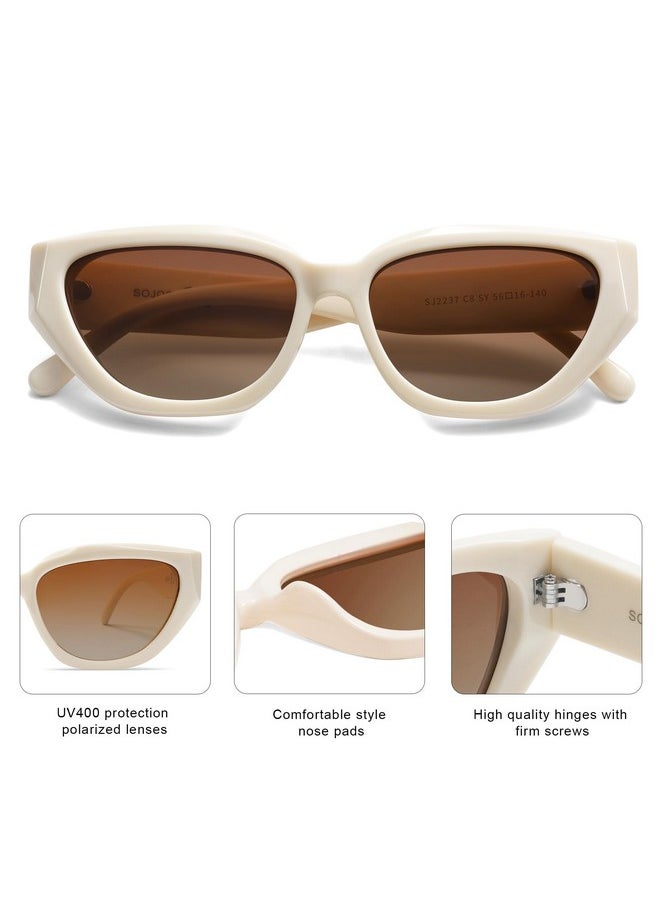 Sojos Trendy Cute Cat Eye Polarized Sunglasses For Women Fashion Cateye Womens Sunnies Sj2237 Beige Frame Brown Grading Lens  - Image 4