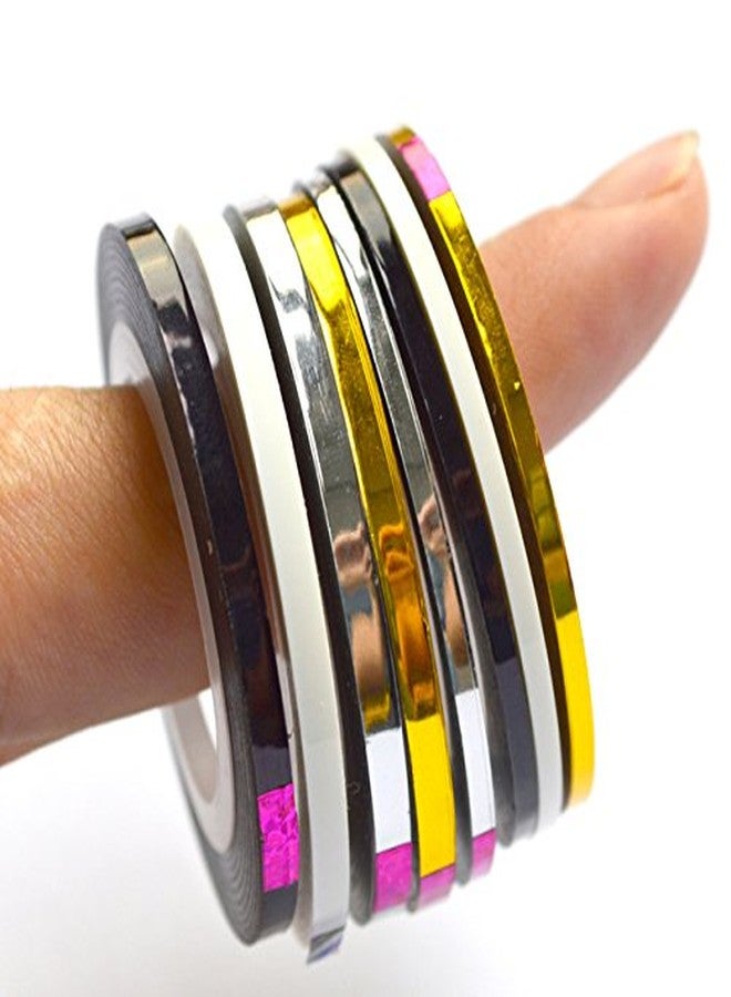 Gugzy® 10 Rolls Nail Art Striping Tape Line Sticker Tips DIY Mixed Colors Self-Adhesive Decal Tools (3mm) - Image 2