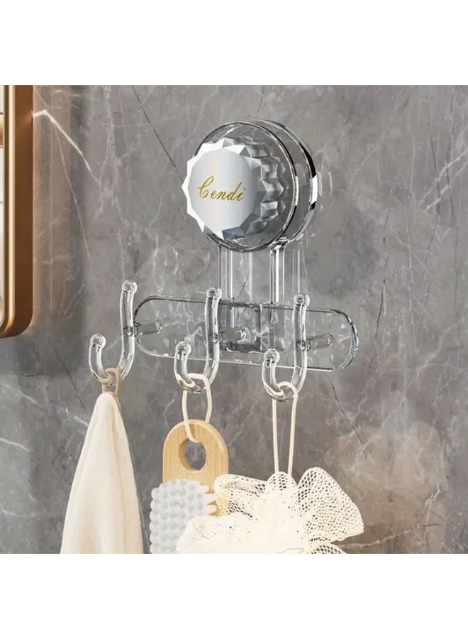 Rotating Suction Cup Hook No Punching Large Triple Adhesive Bathroom Hook Curve Lined Silvery White - Image 1