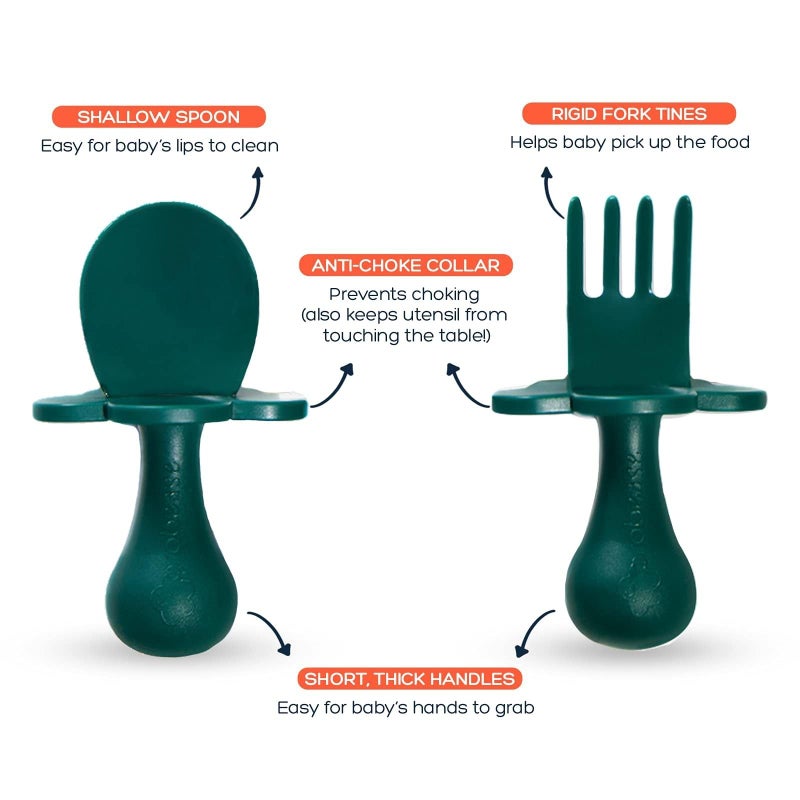 Grabease Baby Feeding Utensils Set - Infant and Baby Fork and Spoon for Ages 1-11 Months, BPAs and Phthalate-Free Cutlery, Plastic, 1 Set, Green - Image 4