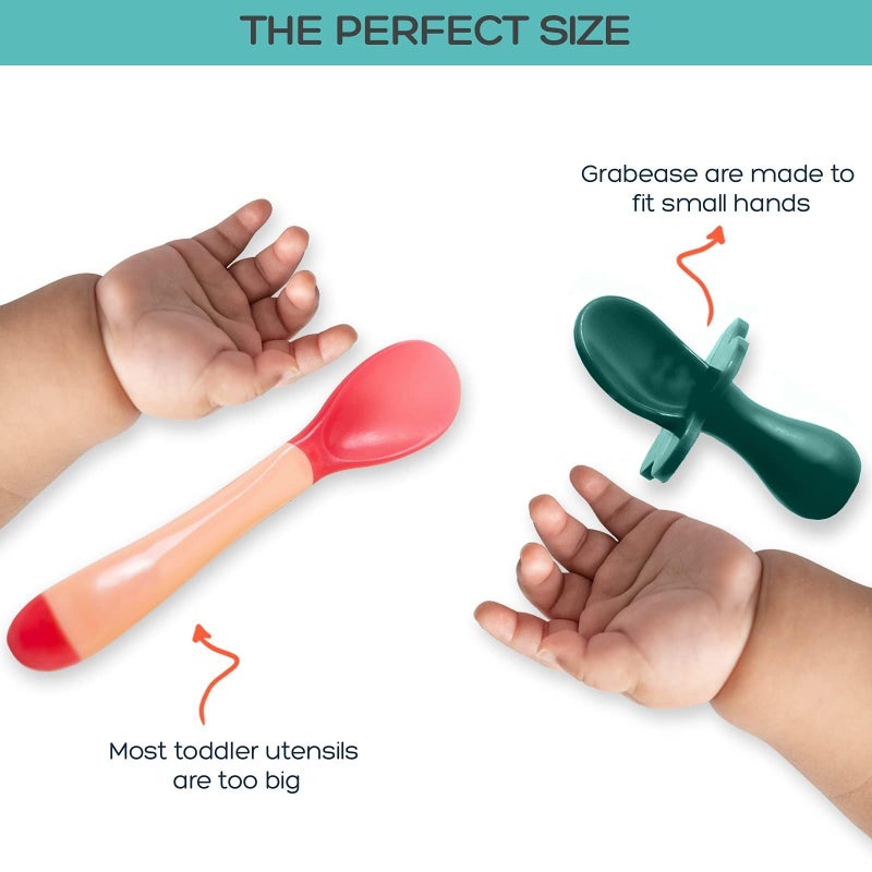 Grabease Baby Feeding Utensils Set - Infant and Baby Fork and Spoon for Ages 1-11 Months, BPAs and Phthalate-Free Cutlery, Plastic, 1 Set, Green - Image 5