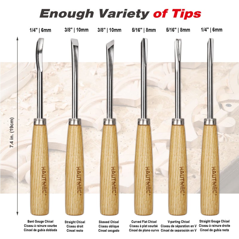 HAUTMEC Wood Carving Tools, 6-Piece Wood Chisel Sets, CRV Steel Blades with Rust-Resistant Electrolytic Coating, Fishtail V-Gouge Design for Fine Woodworking & Detailing â€“ HT0236 - Image 2