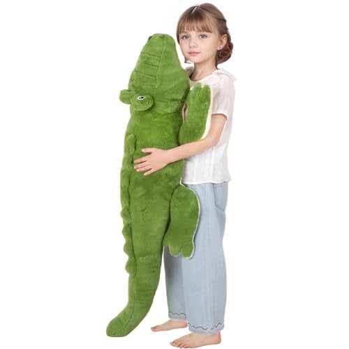 FFxiong 48 inch Green Large Alligator Stuffed Animal Long Body Pillow 4 ft Cute Giant Crocodile Plush Toy Gift for Kids Girl Boy Birthday Valentines - Image 5