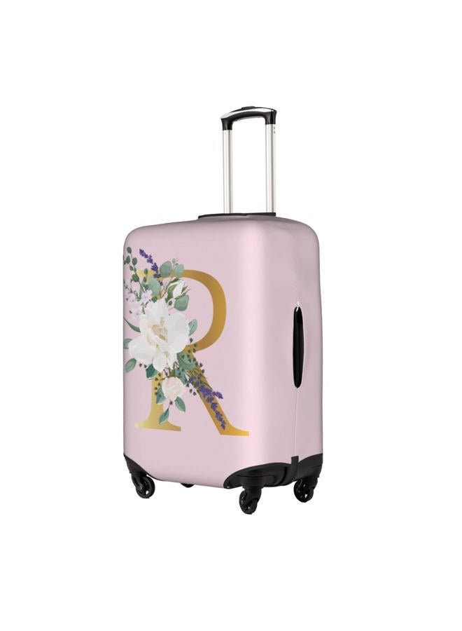 Flower Lette R Pink Luggage Cover Elastic Washable Stretch Suitcase Protector Anti-Scratch Travel Suitcase Cover for Kid and Adult M (22-24 inch suitcase) - Image 2