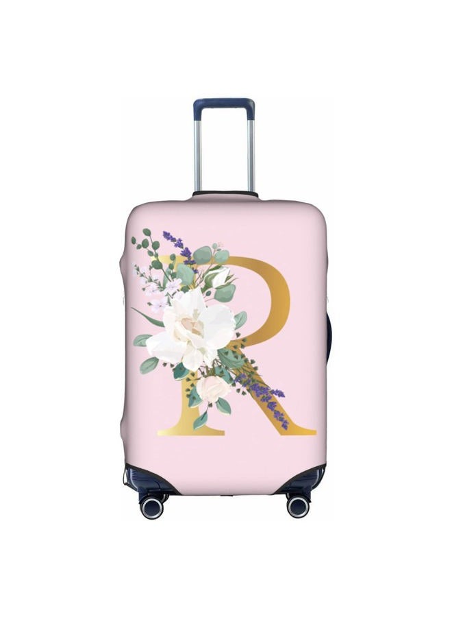 Flower Lette R Pink Luggage Cover Elastic Washable Stretch Suitcase Protector Anti-Scratch Travel Suitcase Cover for Kid and Adult M (22-24 inch suitcase) - Image 1