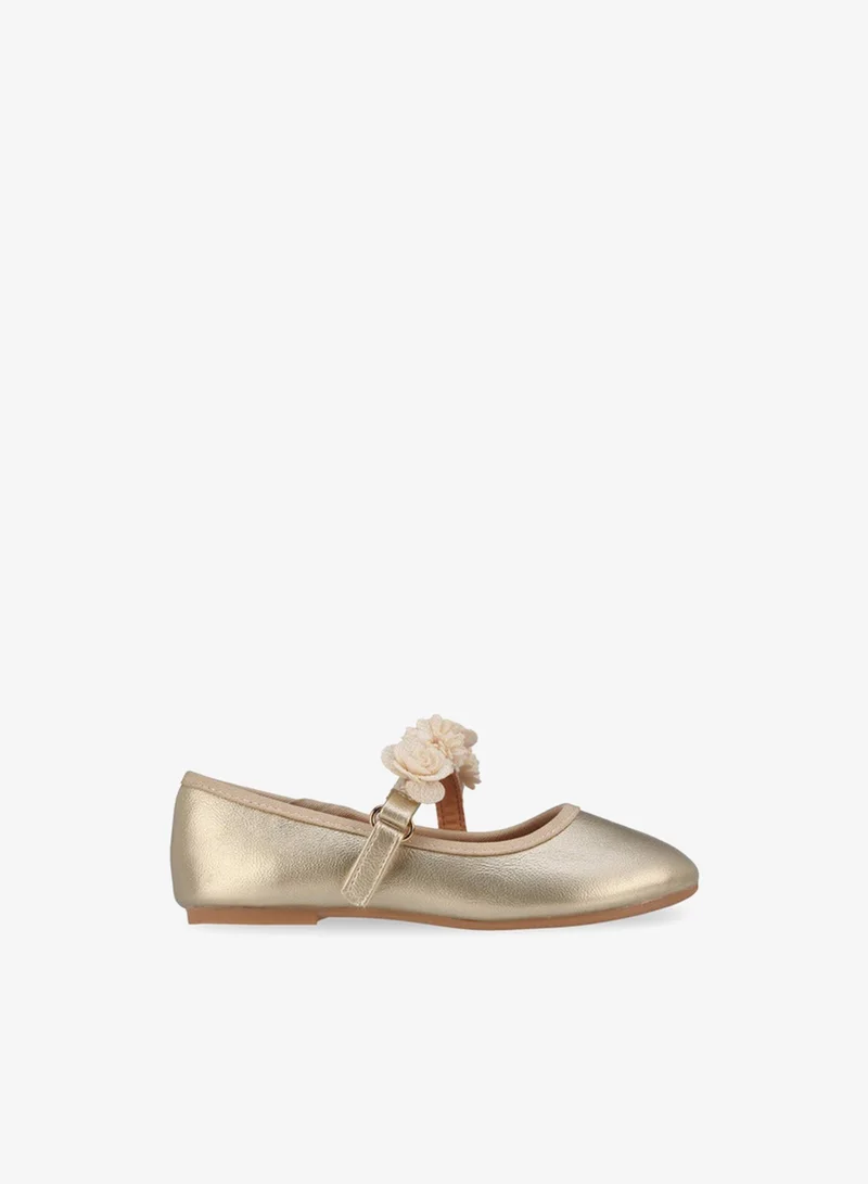 Flora Bella By Shoexpress Girls Floral Embellished Hook & Loop Ballerina Shoes
