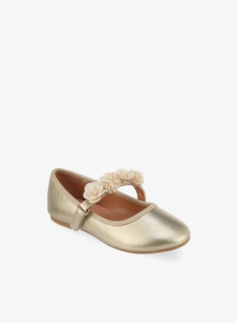 Flora Bella By Shoexpress Girls Floral Embellished Hook & Loop Ballerina Shoes