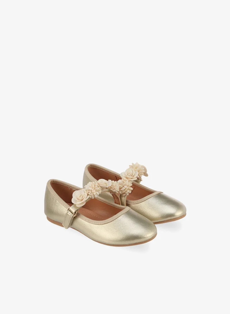 Flora Bella By Shoexpress Flora Bella Girls Floral Accent Hook & Loop Ballerina Shoes