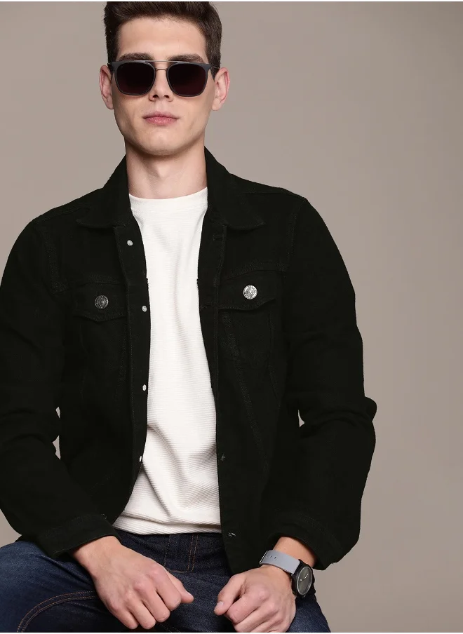 HIGH STAR Men Black Solid Denim Jacket