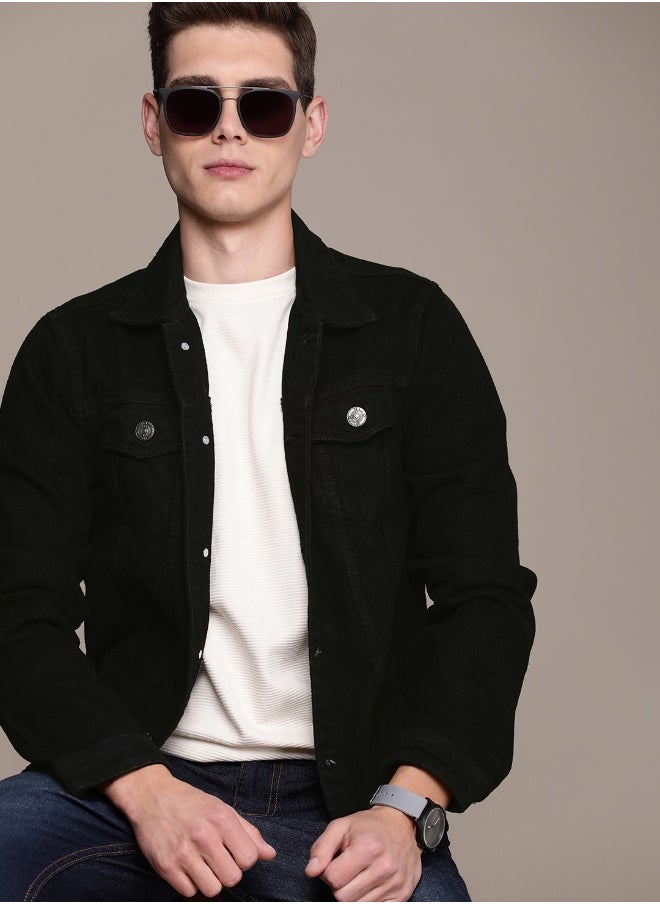 HIGH STAR - Men Black Solid Denim Jacket - Image 1
