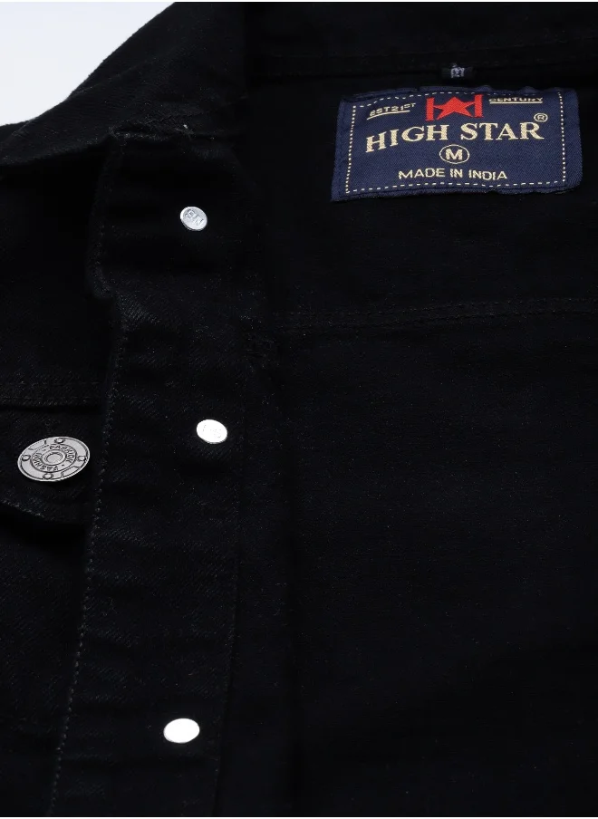 HIGH STAR Men Black Solid Denim Jacket